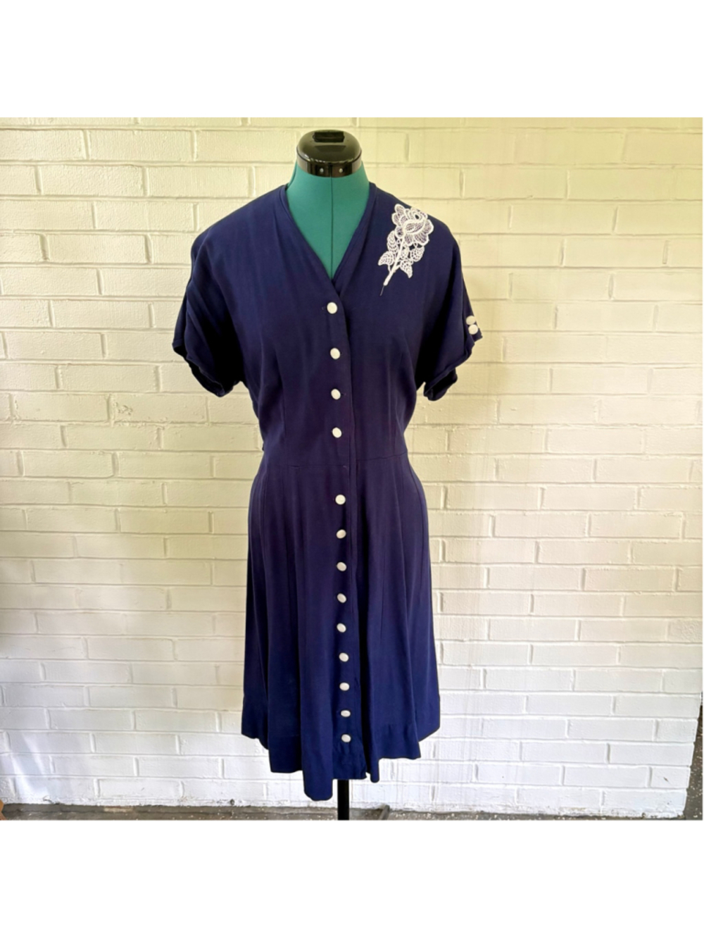 Vintage 60s navy blue midi dress